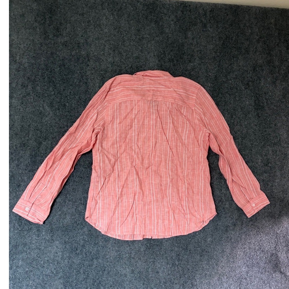 Chicos No Iron Linen Shirt Coral Pink White Striped Button Down Long Sleeve Sz 1 - Picture 3 of 9